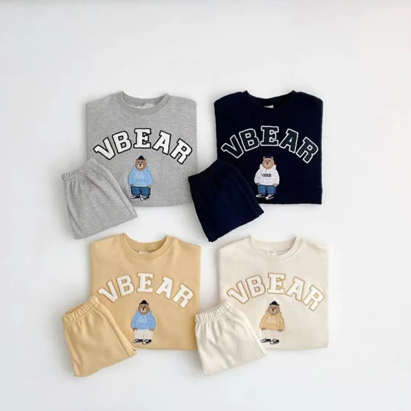 Korean Style Autumn Baby Outfit: Long-Sleeve Letter Sweatshirt & Pants Set