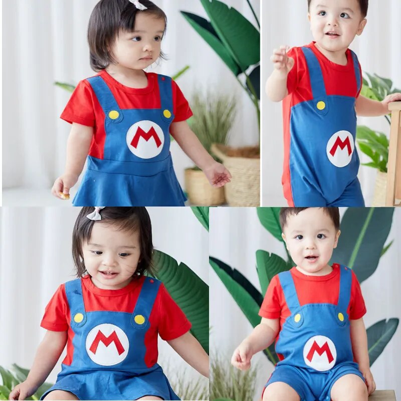 Toddler Mario Costume - 0-2Y Animation Game Louis Brothers Jumpsuit for Halloween Cosplay