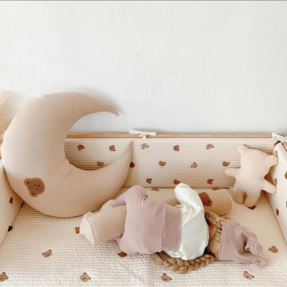 Moon-Shaped Kid Pillow with Bear Design - Detachable Sleeping Headrest for Newborns, Decorative Breastfeeding Pillow, and Children's Comfort