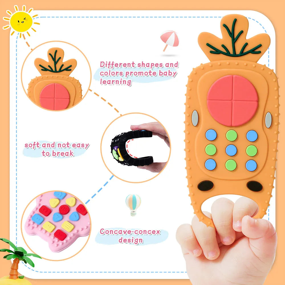 Remote Control Shape Baby Silicone Teether - Gum Pain Relief Teething Toy for Sensory Education