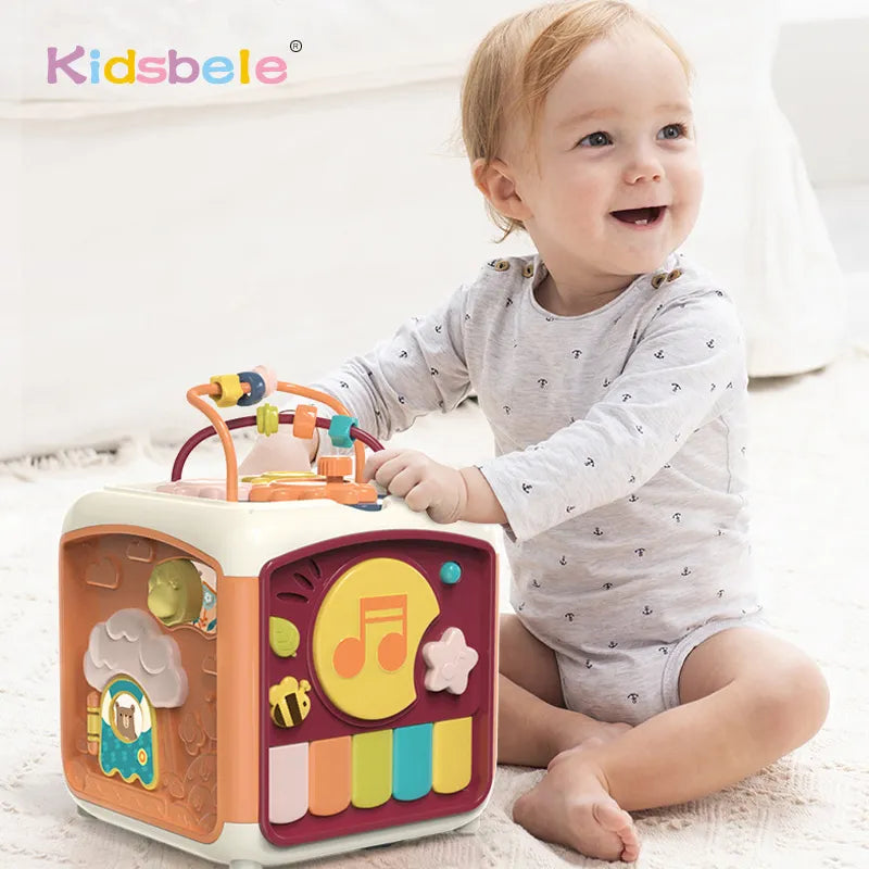7-in-1 Baby Activity Cube - Educational Shape Sorter, Musical Toy, Bead Maze, and More for Kids' Learning