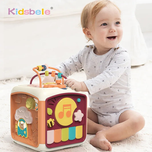 7-in-1 Baby Activity Cube - Educational Shape Sorter, Musical Toy, Bead Maze, and More for Kids' Learning