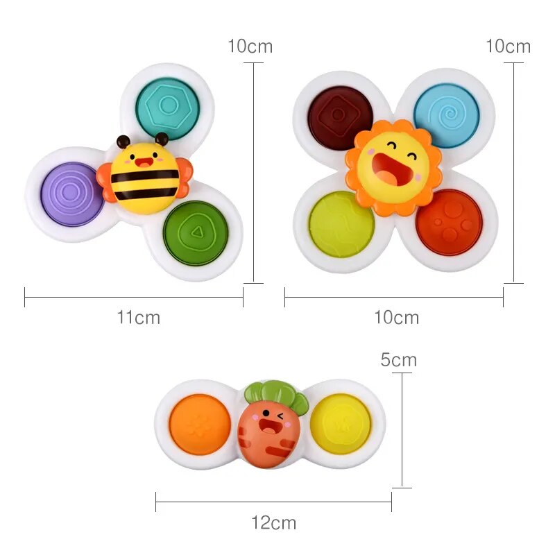 3Pcs Suction Cup Spinning Top Toys - Educational Baby Game, Teether, Stress Relief, and Bath Toys for Children