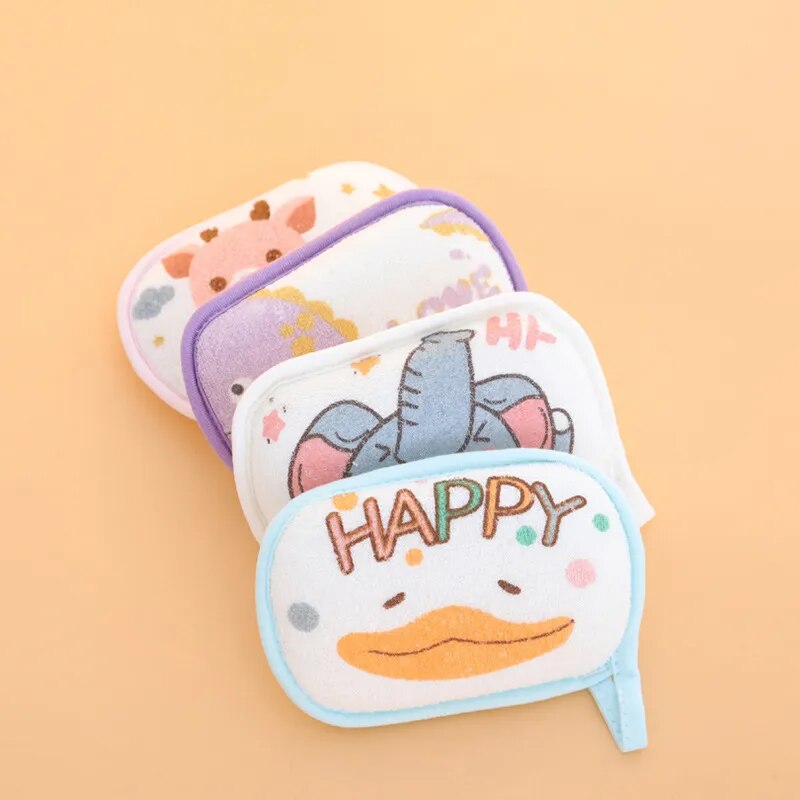 2Pcs Cartoon 3-Layer Cotton Baby Bath Brush & Bath Ball Set for Easy Newborn Bathing