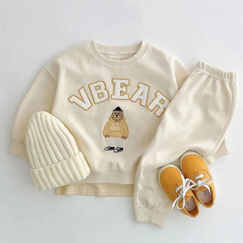 Korean Style Autumn Baby Outfit: Long-Sleeve Letter Sweatshirt & Pants Set