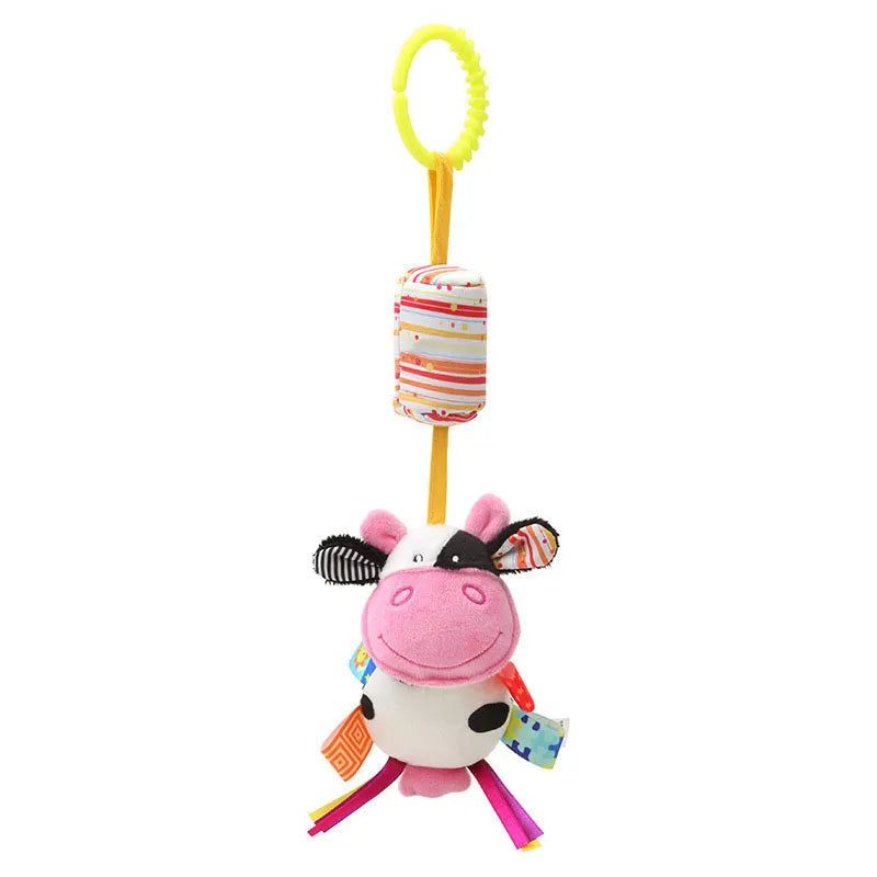 Soft Sensory Hanging Rattles - Plush Animals for Stroller, Crib, and Teething - Babies and Toddlers