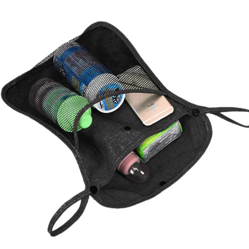 Versatile Double Layer Stroller Hanging Bag with Net and Bottle Cup Storage