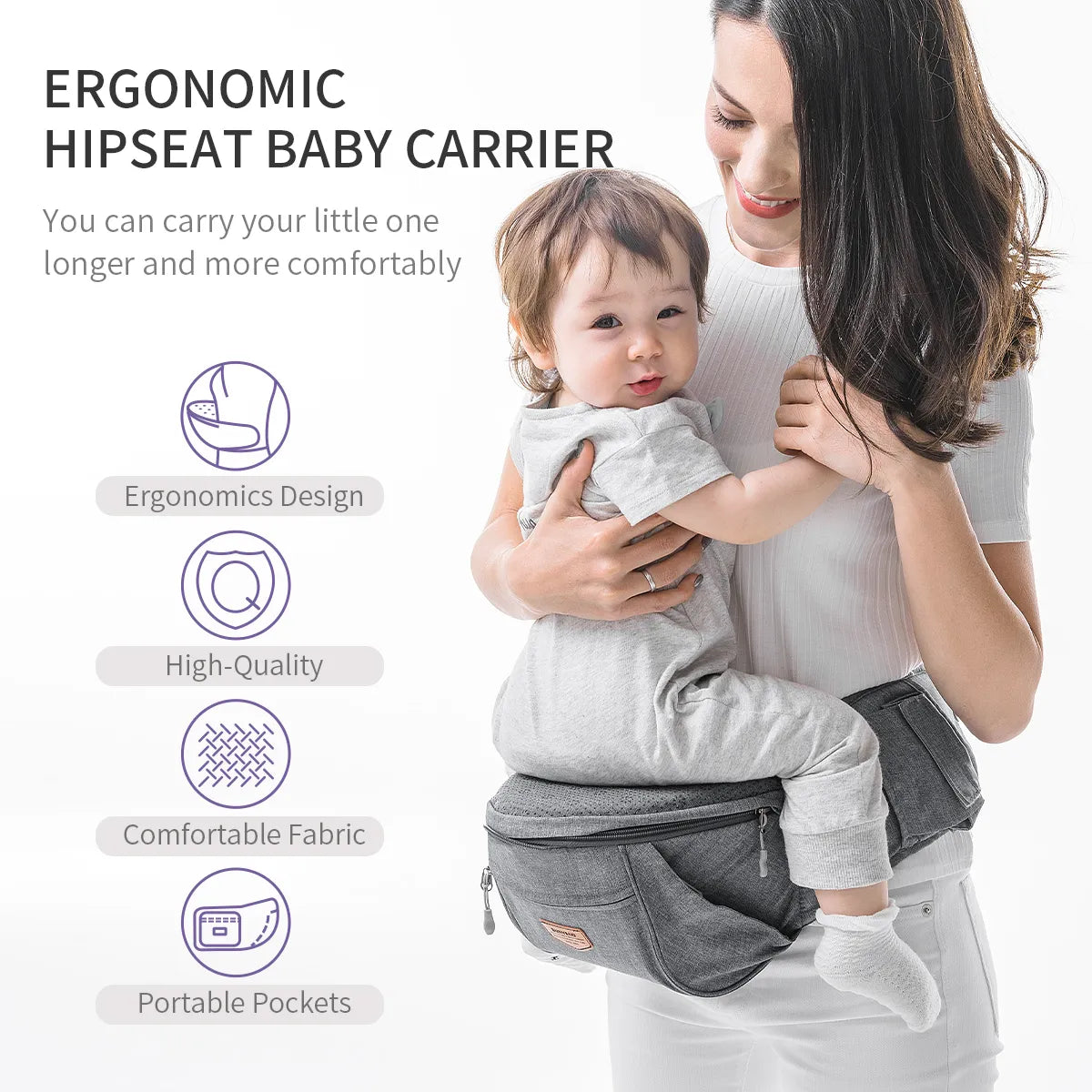 Ergonomic Baby Carrier with Infant Hip Seat - Toddler Waist Seat Stool Baby Carrier for Adjustable Comfort