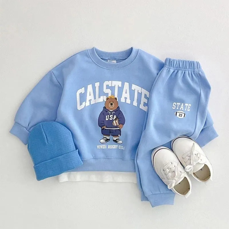 Korean Style Autumn Baby Outfit: Long-Sleeve Letter Sweatshirt & Pants Set