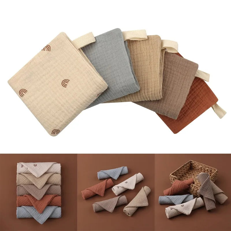 5PC Muslin Baby Towel Set - Soft Cotton Gauze Infant Newborn Hand Bath Shower Face Towels