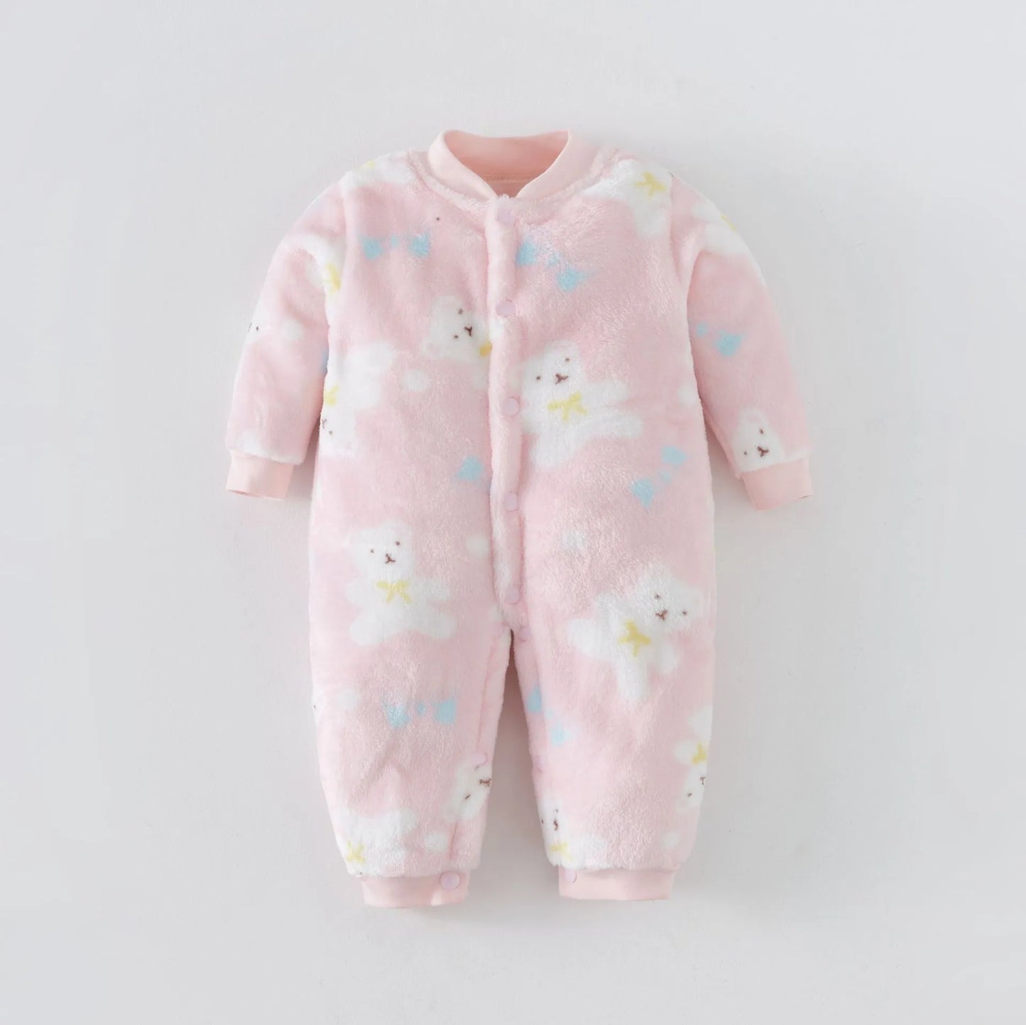 Flannel Long Sleeve Cartoon Jumpsuit - Warm Winter Infant Romper for Baby Boys and Girls