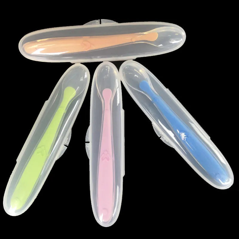 MOONBIFFY Silicone Spoon Set: Safe Self-Feeding Utensils for Babies