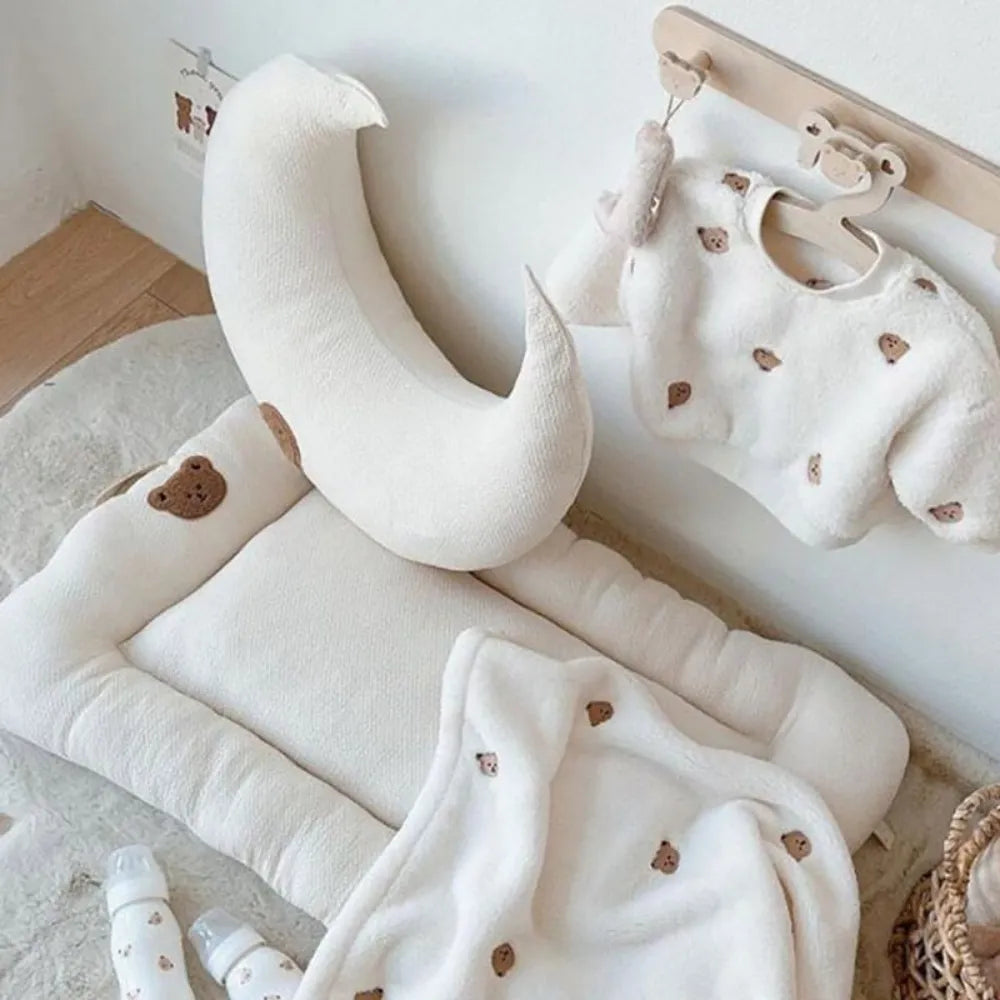 Moon-Shaped Kid Pillow with Bear Design - Detachable Sleeping Headrest for Newborns, Decorative Breastfeeding Pillow, and Children's Comfort