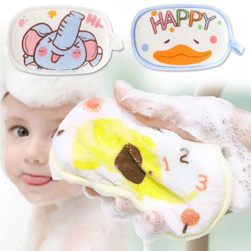 2Pcs Cartoon 3-Layer Cotton Baby Bath Brush & Bath Ball Set for Easy Newborn Bathing