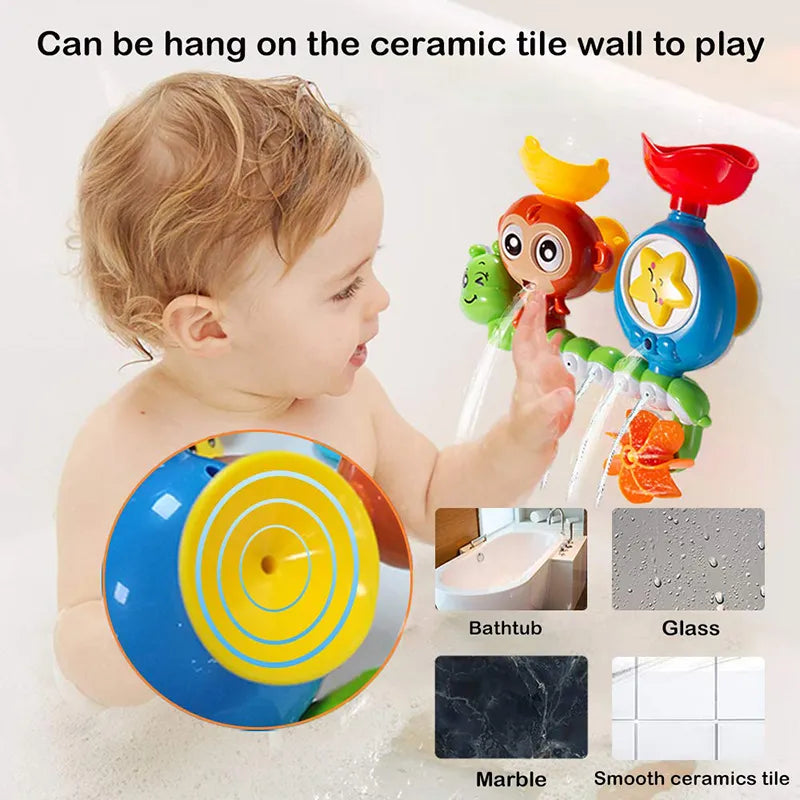 Monkey and Caterpillar Baby Bath Toy with Wall Suction Cup Track - Fun Water Games for Children