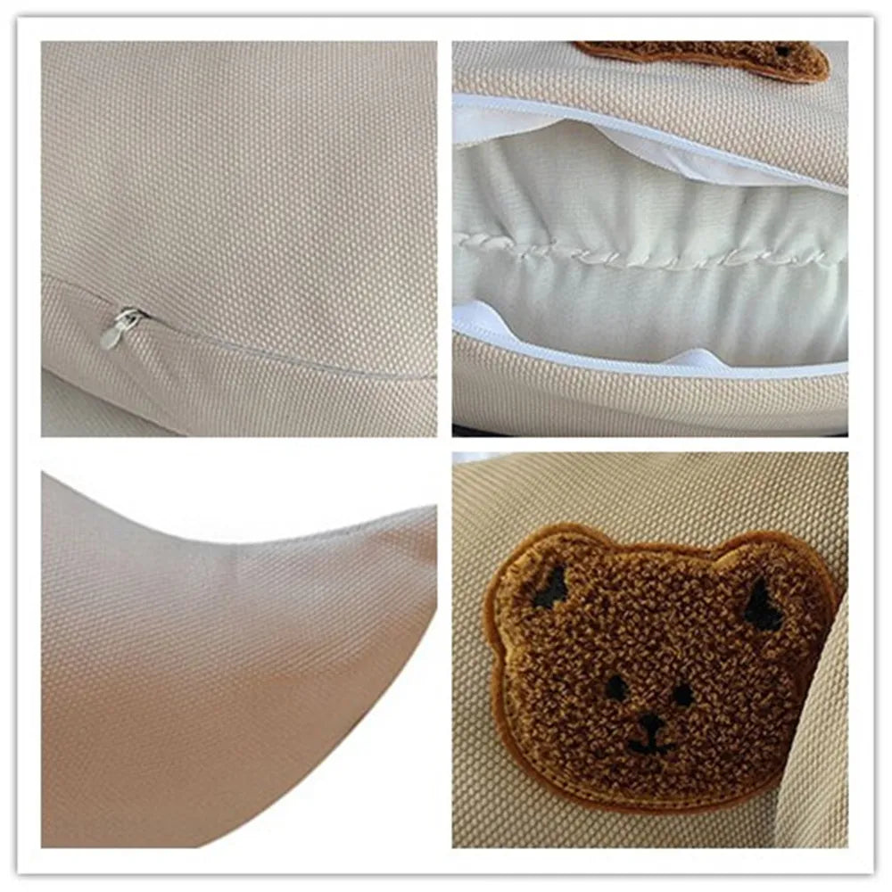 Moon-Shaped Kid Pillow with Bear Design - Detachable Sleeping Headrest for Newborns, Decorative Breastfeeding Pillow, and Children's Comfort