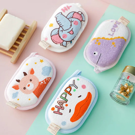 2Pcs Cartoon 3-Layer Cotton Baby Bath Brush & Bath Ball Set for Easy Newborn Bathing