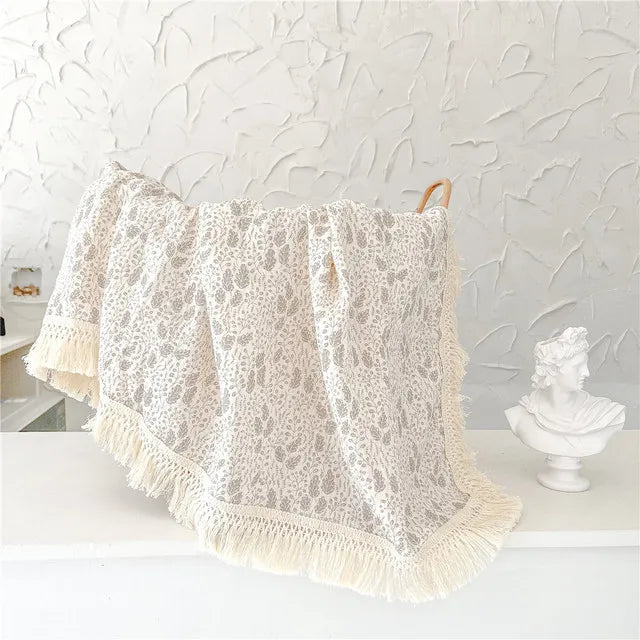 Newborn Baby Tassel Receiving Blanket - Muslin Cotton Baby Blankets, Infant Fringe Swaddle Blanket, Babies Sleeping Quilt Bed Cover