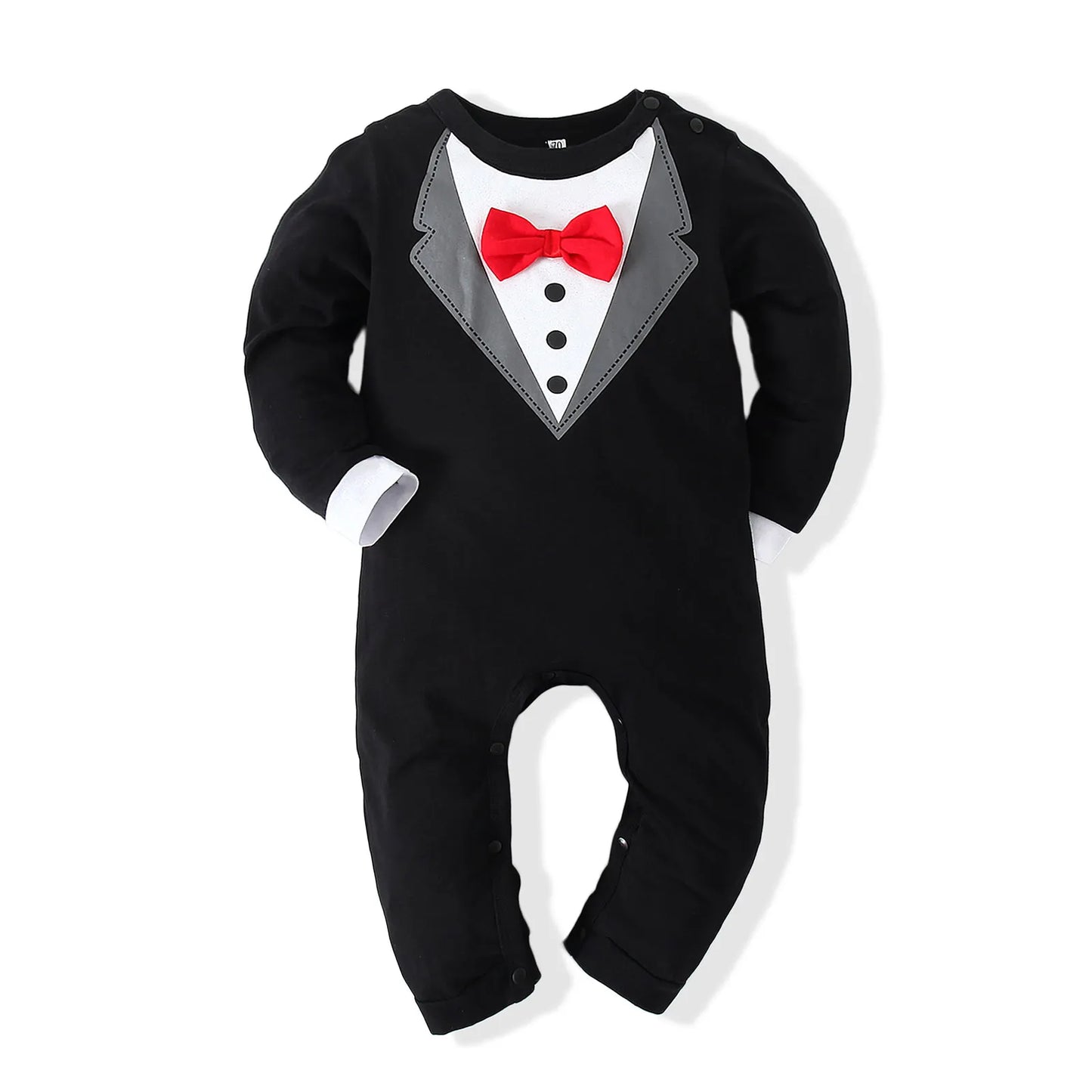 Tuxedo Formal Romper: Cotton Soft Newborn Boy's Long-Sleeve Bodysuit Jumpsuit