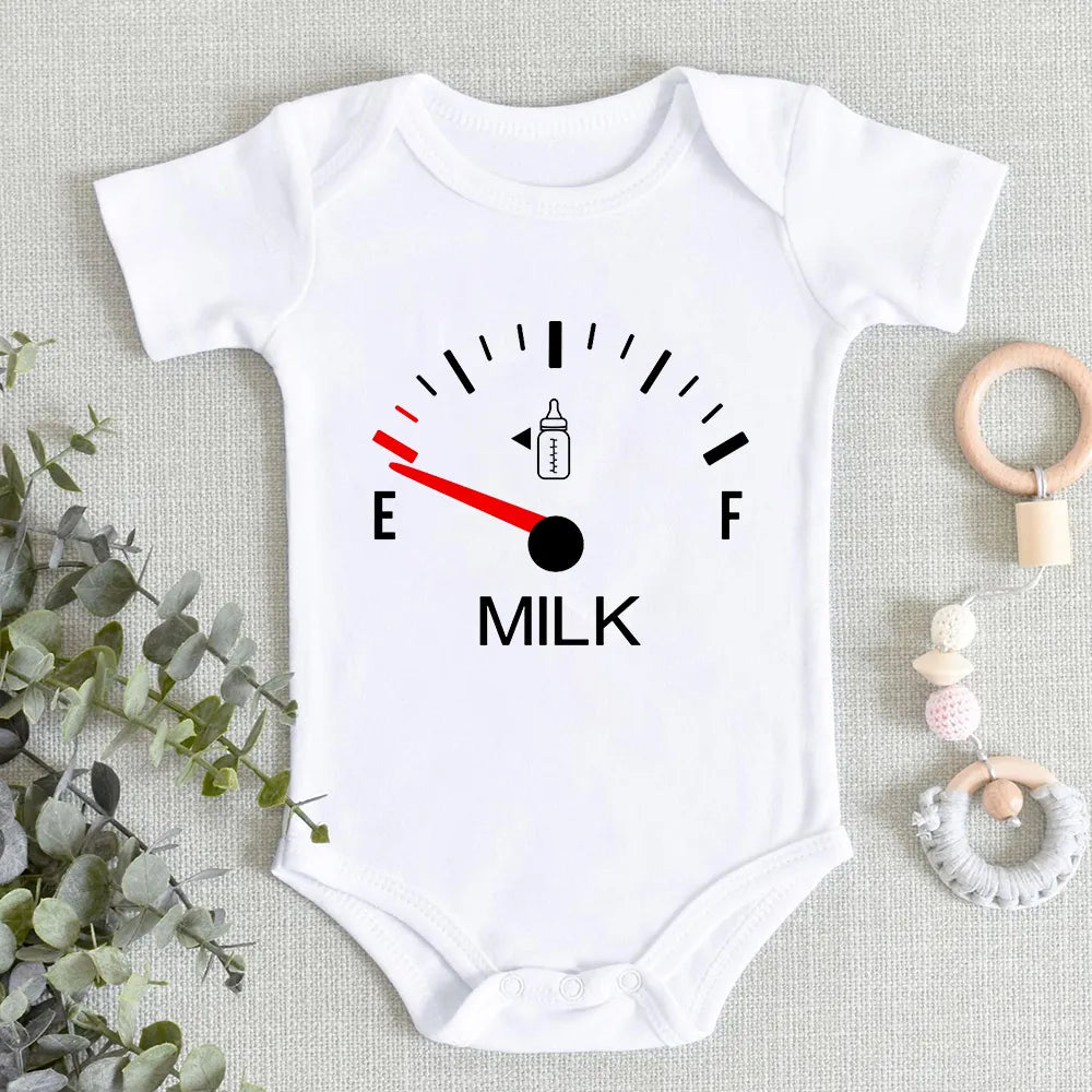 High-Quality White Cotton Baby Onesie with Minimalist Print - Summer Newborn Romper