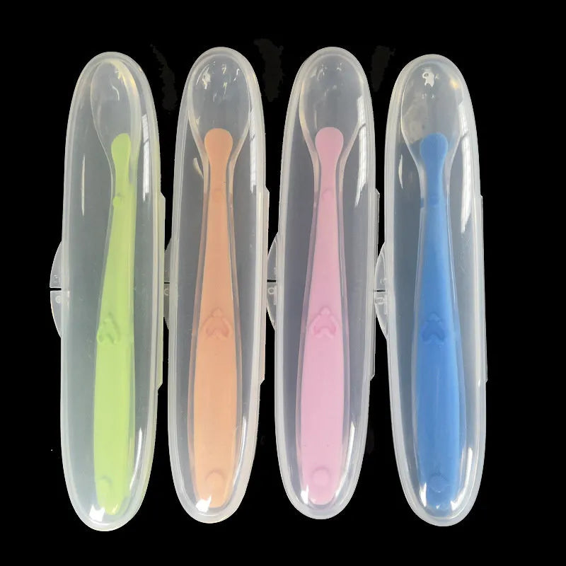 MOONBIFFY Silicone Spoon Set: Safe Self-Feeding Utensils for Babies