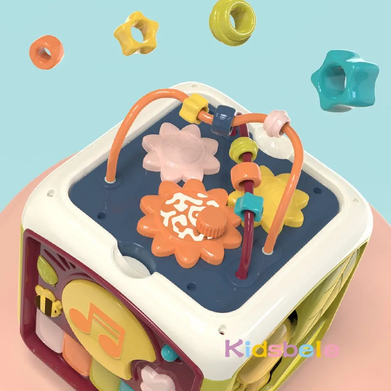 7-in-1 Baby Activity Cube - Educational Shape Sorter, Musical Toy, Bead Maze, and More for Kids' Learning