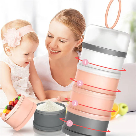 Baby Milk Powder Dispenser, Non-Spill Smart Stackable Baby Feeding Travel Storage Container, 4Compartments