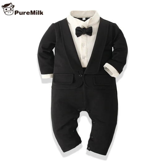 Tuxedo Formal Romper: Cotton Soft Newborn Boy's Long-Sleeve Bodysuit Jumpsuit