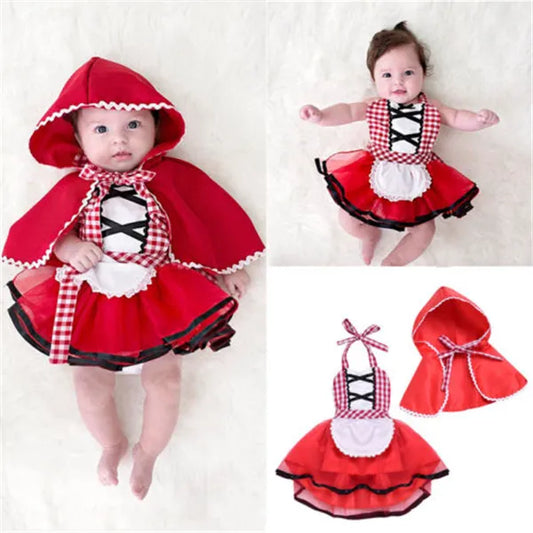 Little Red Riding Hood Costume - Newborn Baby Girls Halter Tutu Romper Dress with Red Cloak