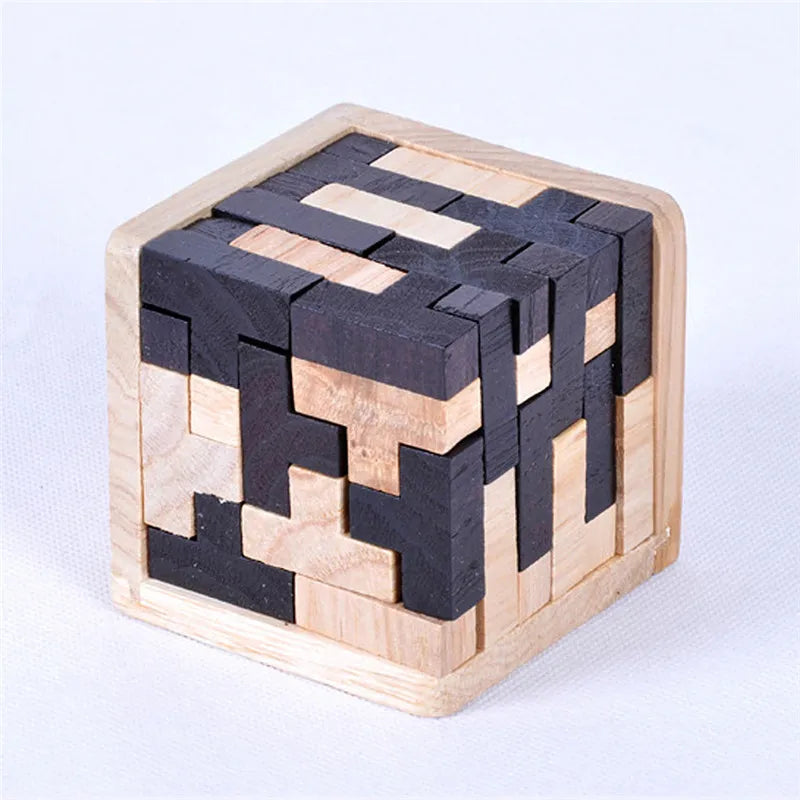 3D Wooden Puzzle Early Learning Educational Toys Kids IQ Brain Teaser Interlocking Cube Montessori Toys for Children Development