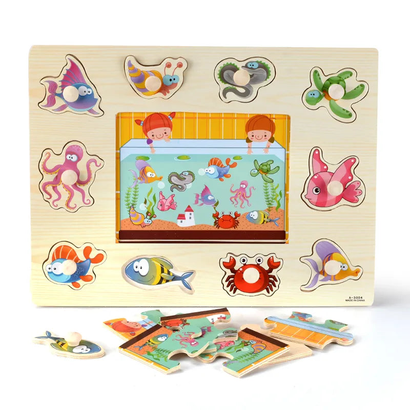 Montessori Wooden Toys: Educational Puzzles and Grab Boards