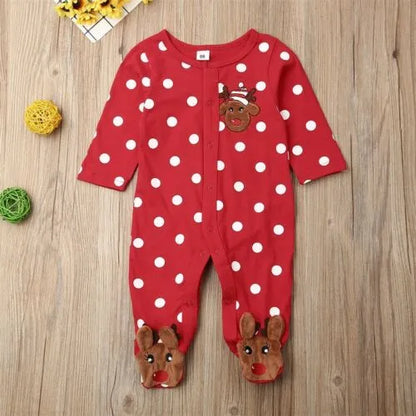 Baby Christmas Outfit - Printed Long Sleeve One-Piece Xmas Romper for Newborn Boys and Girls