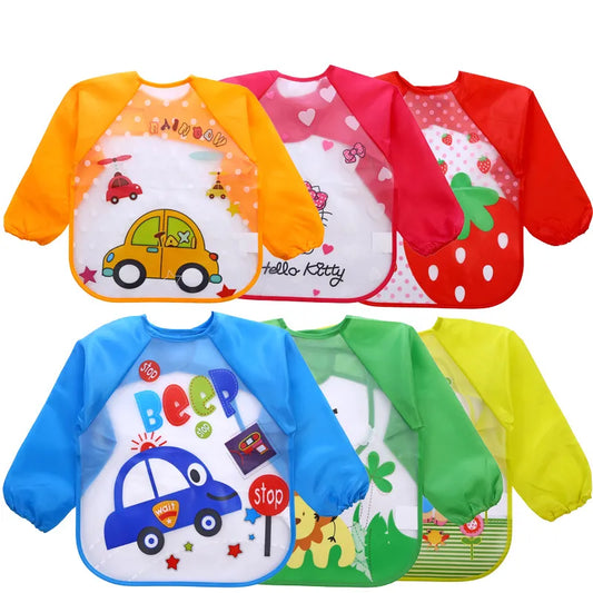 Cute Full-Sleeved Waterproof Baby Bibs - Feeding Bibs for Boys and Girls