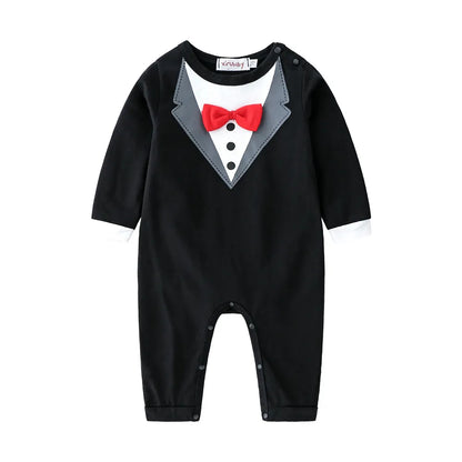 Tuxedo Formal Romper: Cotton Soft Newborn Boy's Long-Sleeve Bodysuit Jumpsuit