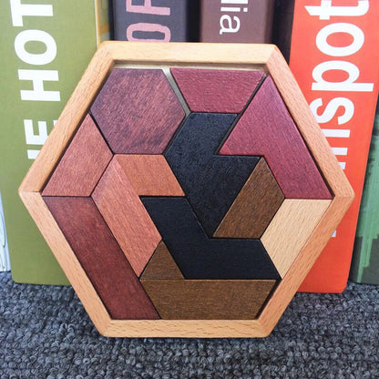 Hexagon Tangram Puzzles Wooden Brain Teaser IQ Game Educational Toys For Childrens Adults Montessori Toys Birthday Gifts