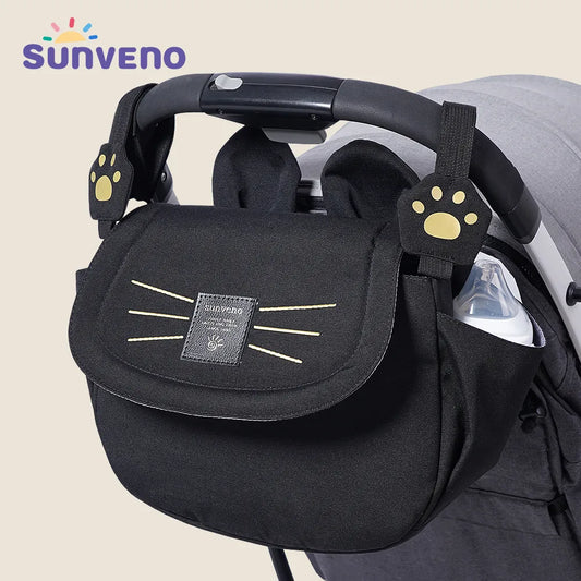 Sunveno Large Capacity Diaper Bag Stroller Mount Cat Design