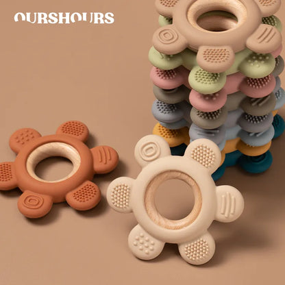 1PC Baby Silicone Teether Toy BPA Free Infant Wooden Ring Health Care Teething Chewing Toys Newborn Gifts For Baby Accessories
