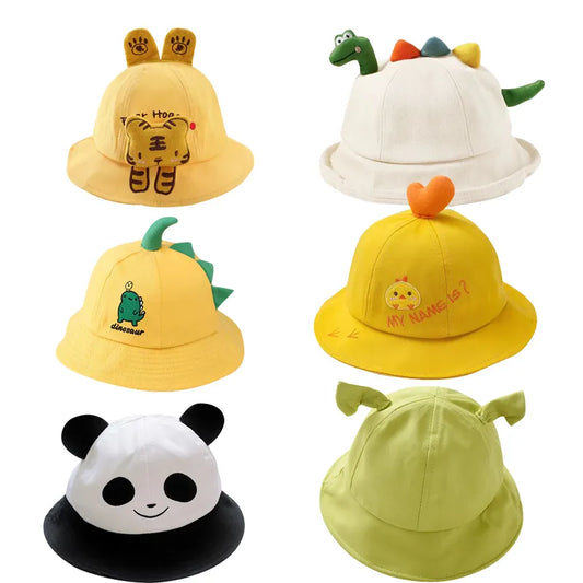 Cartoon Baby Hats for 0-5 Y - Fisherman Hat Collection with Tiger, Dinosaur, Panda, and Duck Tongue Designs