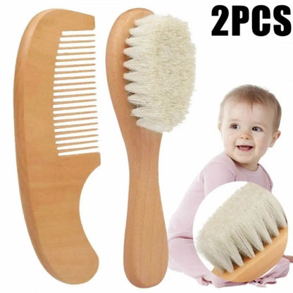 2pcs Wooden Baby Hair Brush and Comb Set - Gentle Baby Bath and Body Care Tools