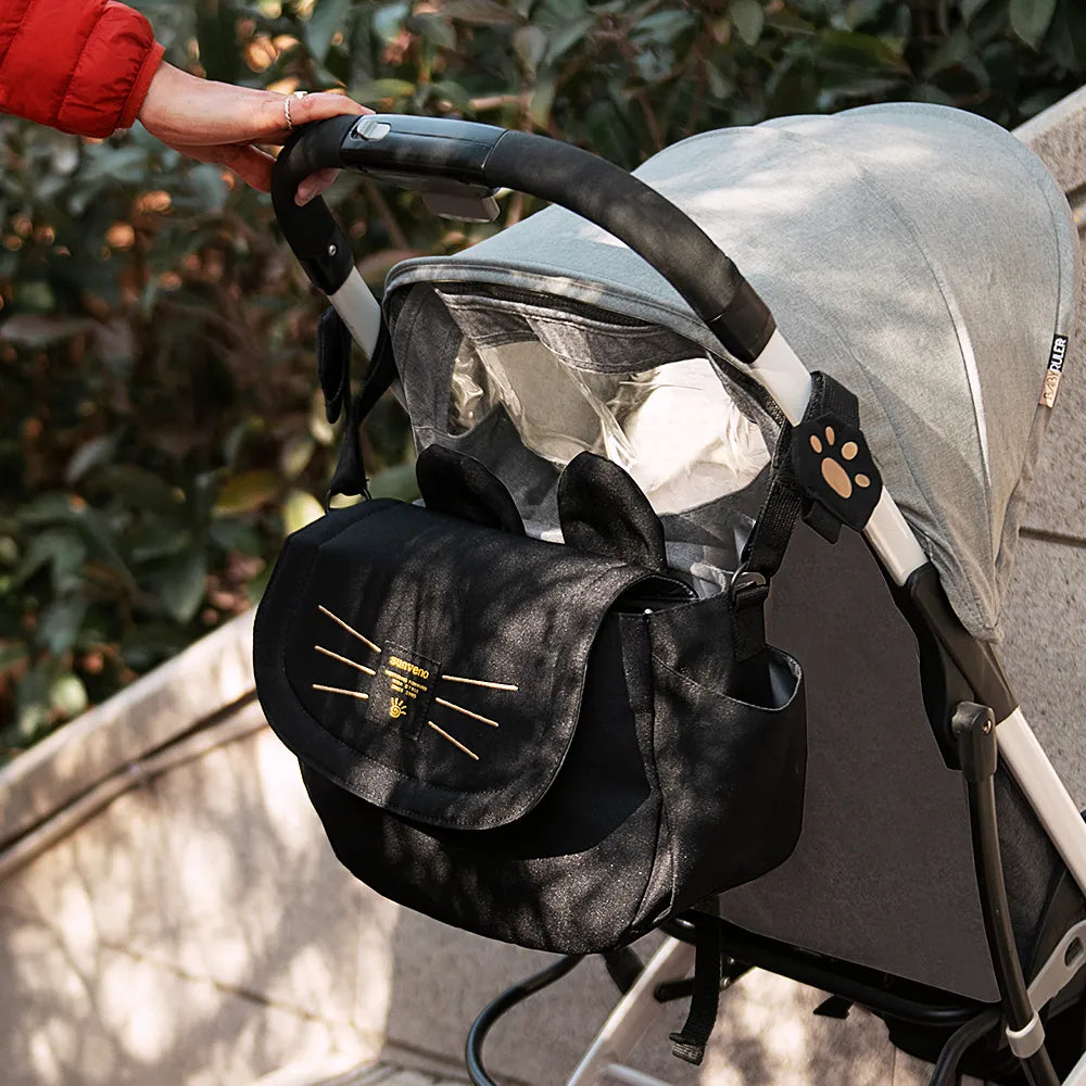 Sunveno Large Capacity Diaper Bag Stroller Mount Cat Design