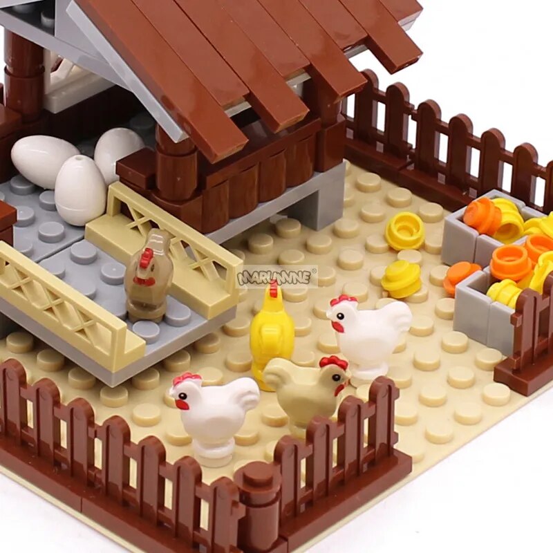 Marumine 138PCS Farm Chicken Building Blocks Classic Construction MOC Bricks Assembling House Model Kit Kids Chrismas Toys