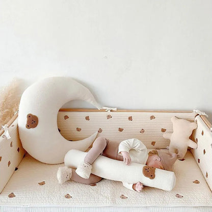 Moon-Shaped Kid Pillow with Bear Design - Detachable Sleeping Headrest for Newborns, Decorative Breastfeeding Pillow, and Children's Comfort