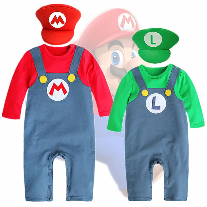 Toddler Mario Costume - 0-2Y Animation Game Louis Brothers Jumpsuit for Halloween Cosplay