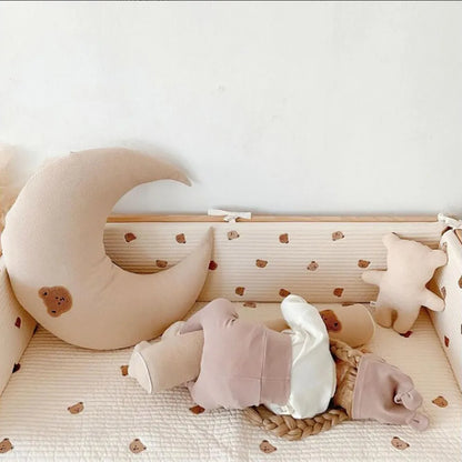 Moon-Shaped Kid Pillow with Bear Design - Detachable Sleeping Headrest for Newborns, Decorative Breastfeeding Pillow, and Children's Comfort