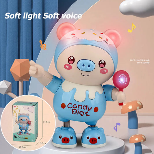Plastic Dancing Robot Animal Battery Powered Cute Pig Dance Animal Doll 2 Songs Early Learning Educational Toys with Light Music