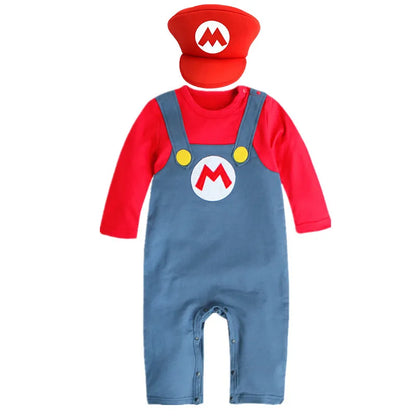 Toddler Mario Costume - 0-2Y Animation Game Louis Brothers Jumpsuit for Halloween Cosplay