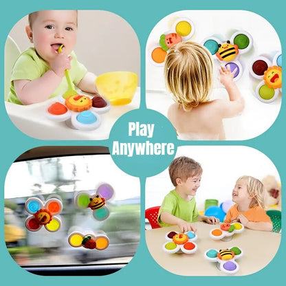 3Pcs Suction Cup Spinning Top Toys - Educational Baby Game, Teether, Stress Relief, and Bath Toys for Children