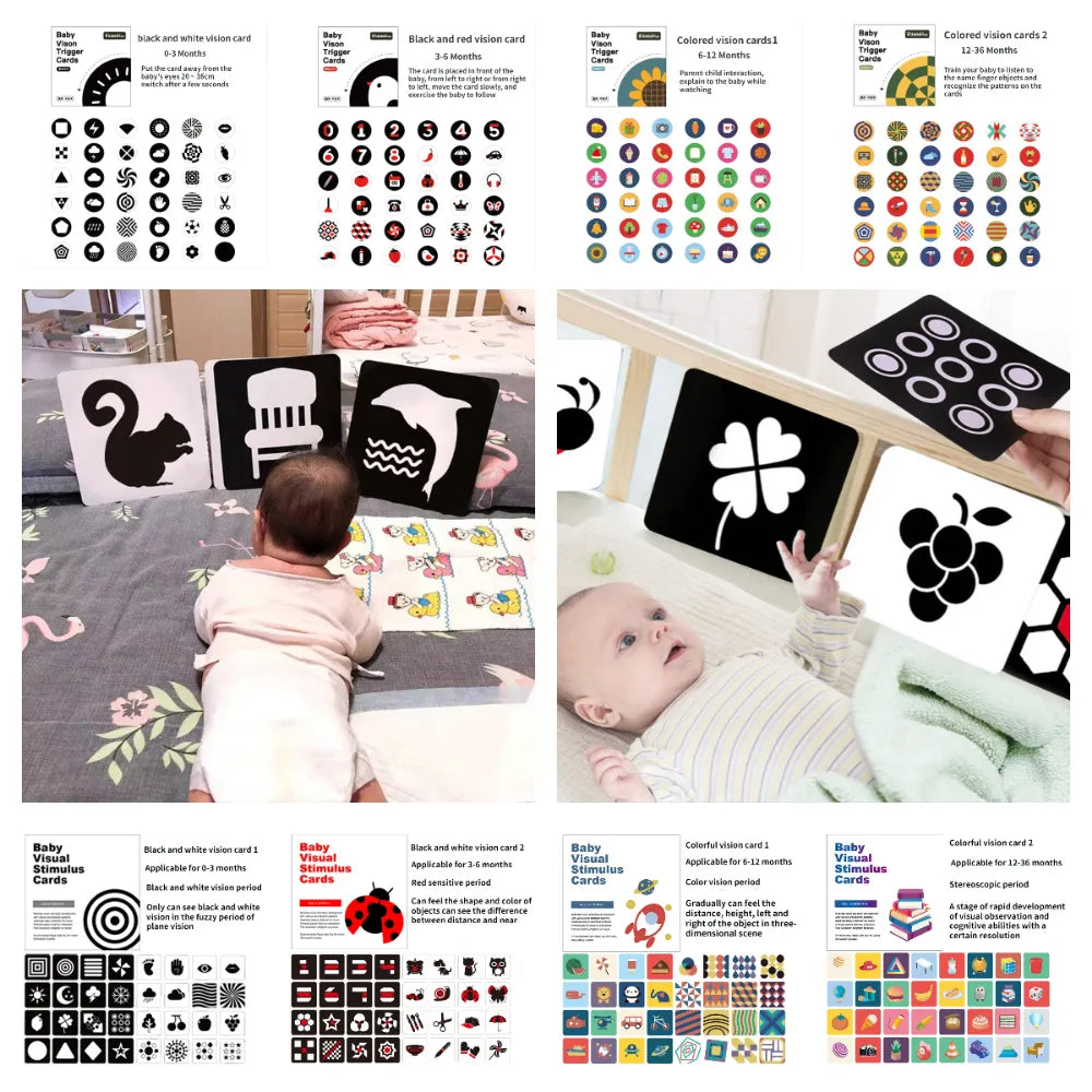 Montessori Baby Visual Stimulation Cards Baby Black and White High Contrast Flash Card Learning Educational Toys for Children