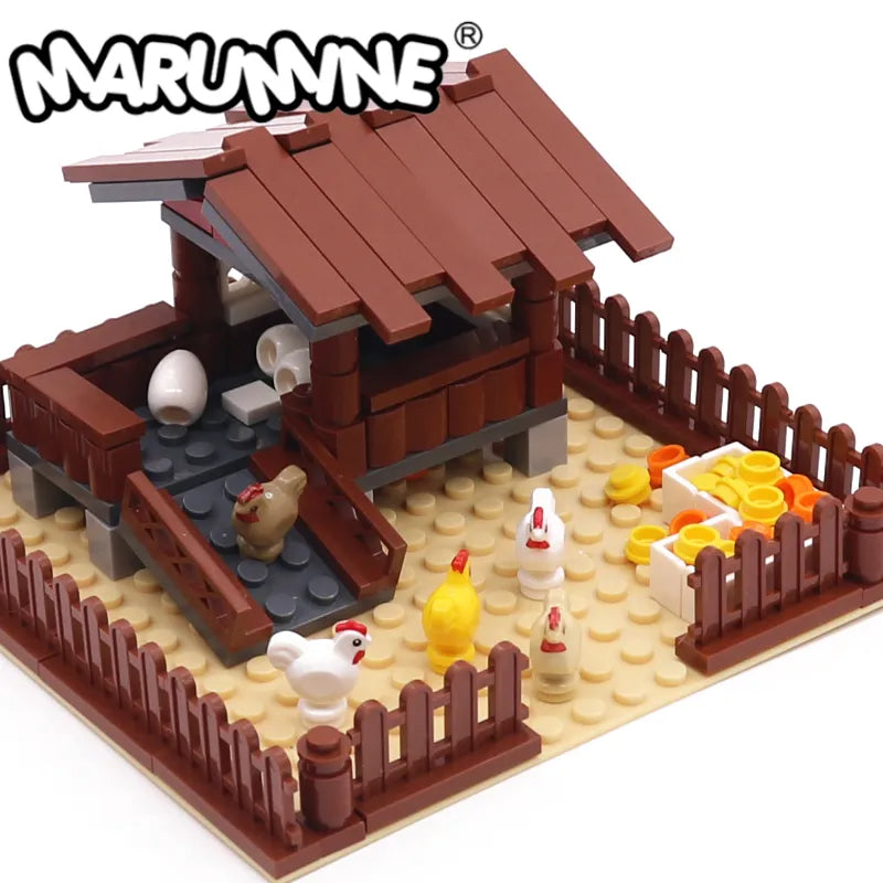Marumine 138PCS Farm Chicken Building Blocks Classic Construction MOC Bricks Assembling House Model Kit Kids Chrismas Toys