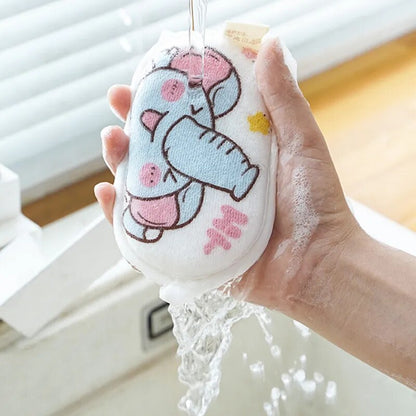 2Pcs Cartoon 3-Layer Cotton Baby Bath Brush & Bath Ball Set for Easy Newborn Bathing
